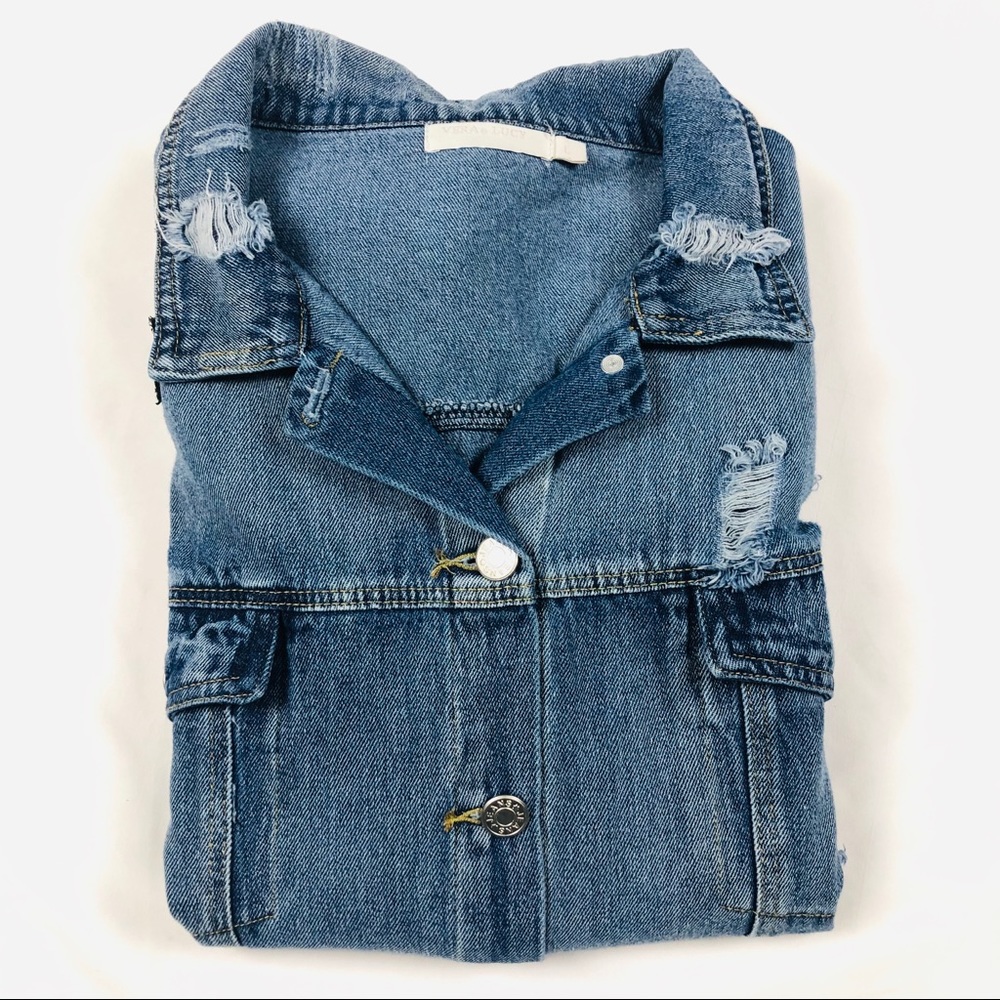 Women’s Distressed Floral Appliqués Denim Jacket L - Picture 16 of 16
